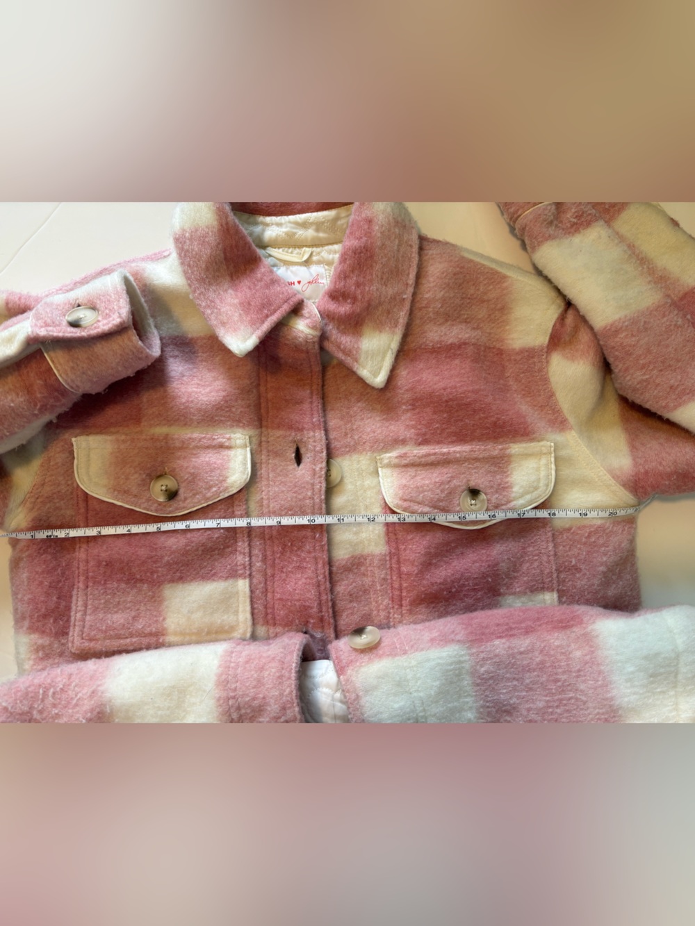 Joe Fresh x Jillian Harris Quilted Plaid Shacket Pink White Size Small - Picture 9 of 10
